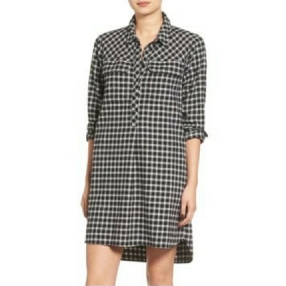 Madewell altitude flannel Black and White Plaid Shirt Dress sz Small